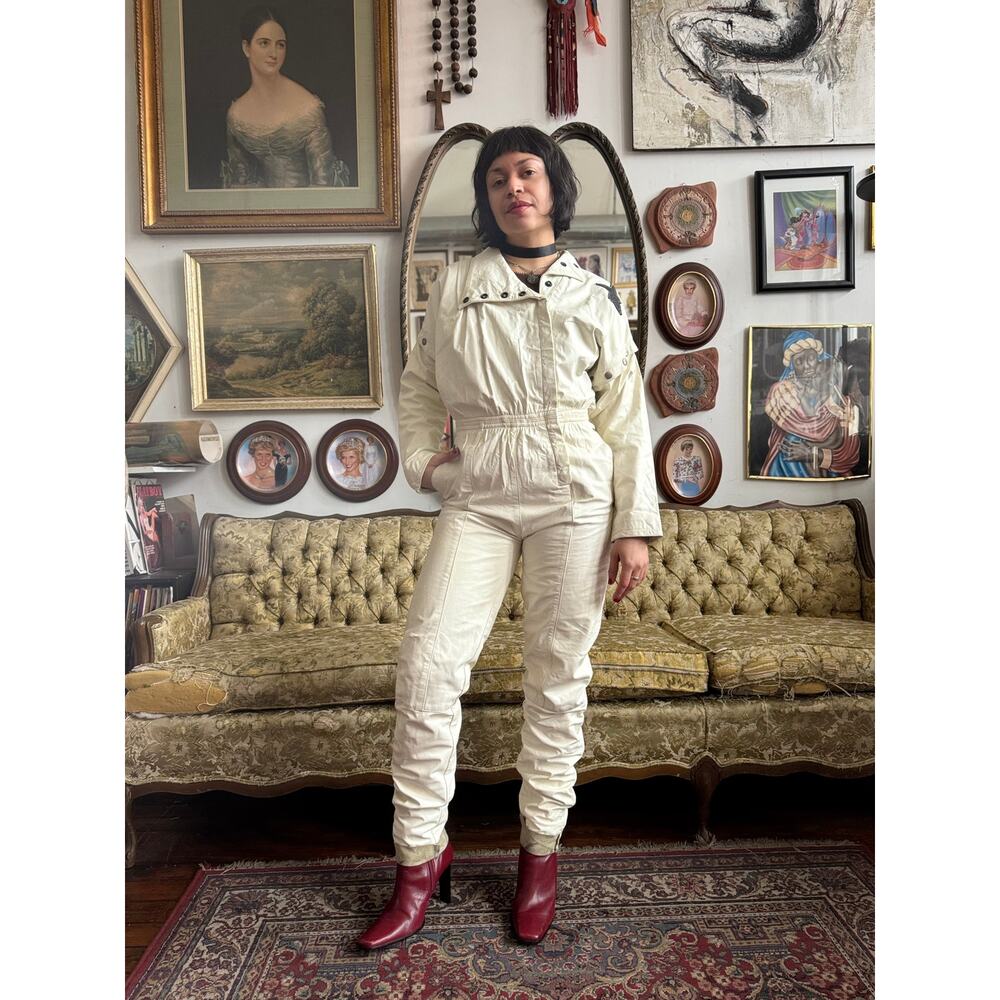 Vintage 80s Marco Morani White Genuine Leather Jumpsuit Size S